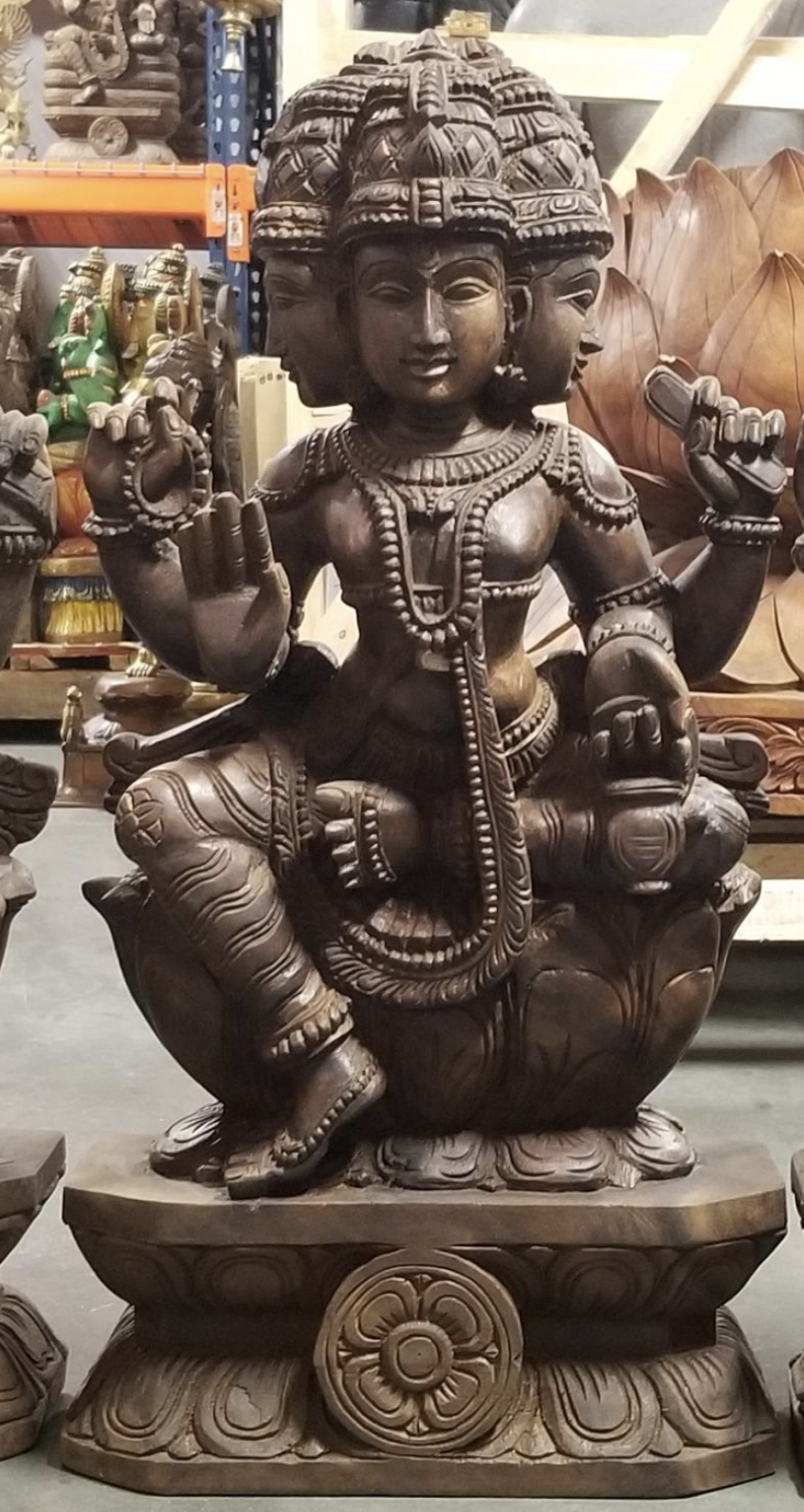 Wooden Seated Brahma Statue 24"